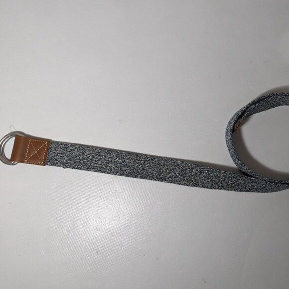 Mens Cremieux Cloth Belt Cotton Leather Trim Navy & White Solid - Picture 1 of 5